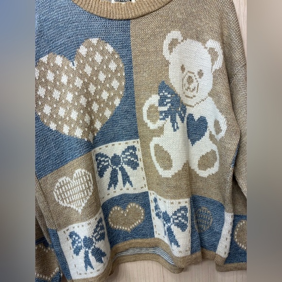 Women's Teddy Bear Pullover Sweater Vintage 90's Cottagecore Kawaii XL - Picture 4 of 5
